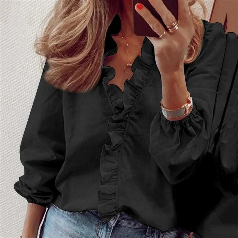 Delphine™ - Ruffles Long-sleeved blouse